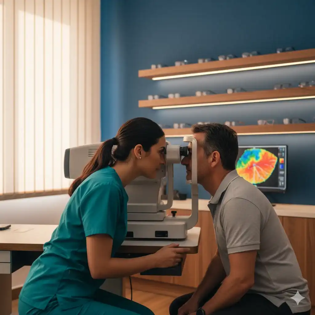 Optometrista en una consulta con un paciente