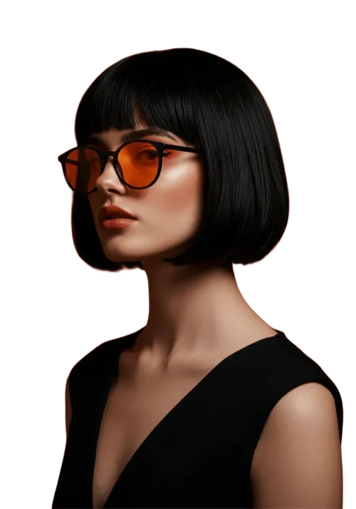 Modelo femenina con gafas de sol modernas y elegantes